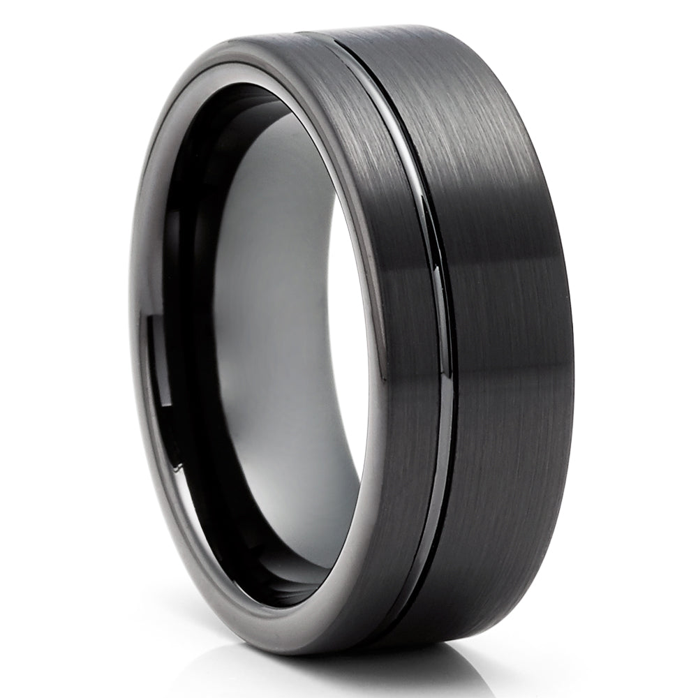 Black Tungsten Ring - Black Wedding Ring - 8mm - 6mm - Tungsten Wedding Band