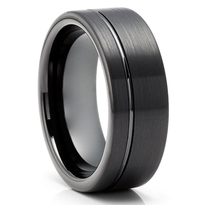 Black Tungsten Ring - Black Wedding Ring - 8mm - 6mm - Tungsten Wedding Band