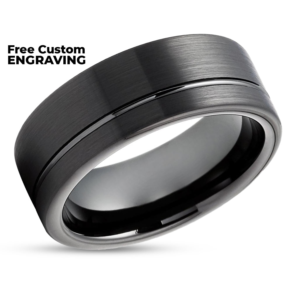 Black Tungsten Ring - Black Wedding Ring - 8mm - 6mm - Tungsten Wedding Band