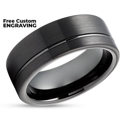 Black Tungsten Ring - Black Wedding Ring - 8mm - 6mm - Tungsten Wedding Band
