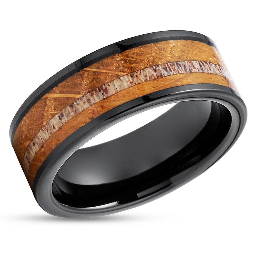 Whiskey Barrel Wedding Rings - Whiskey Barrel Tungsten Ring - Deer Antler Ring - 8mm