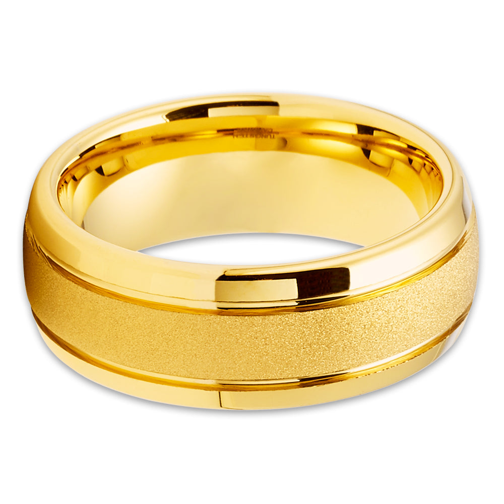 Yellow Gold Tungsten Wedding Ring - 8mm Tungsten Wedding Band - Tungsten Carbide