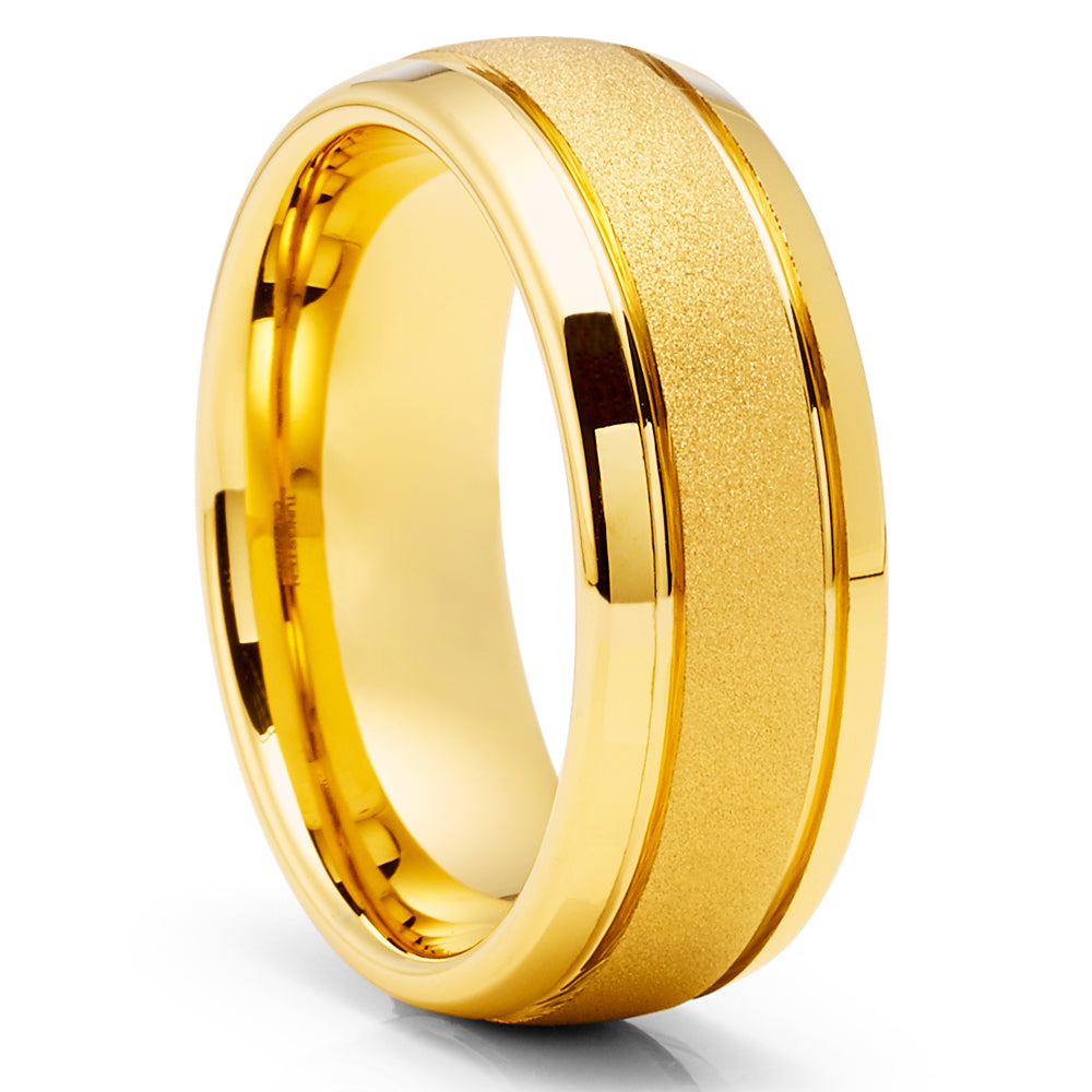 Yellow Gold Tungsten Wedding Ring - 8mm Tungsten Wedding Band - Tungsten Carbide