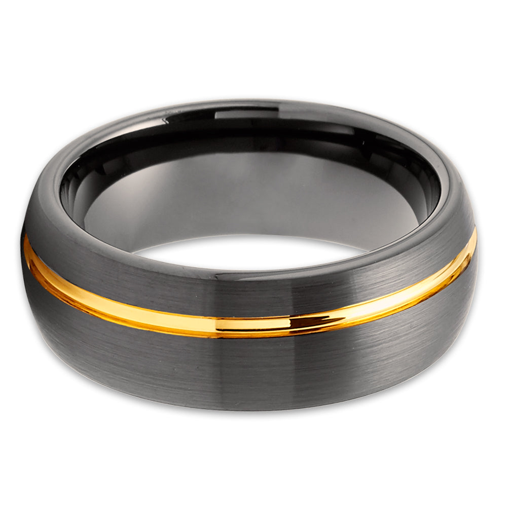 Tungsten Wedding Band - Gunmetal - Yellow Gold Wedding Ring - Man's Ring - Women's
