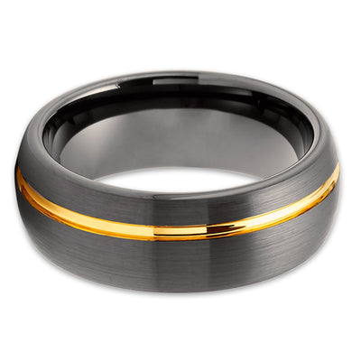 Tungsten Wedding Band - Gunmetal - Yellow Gold Wedding Ring - Man's Ring - Women's