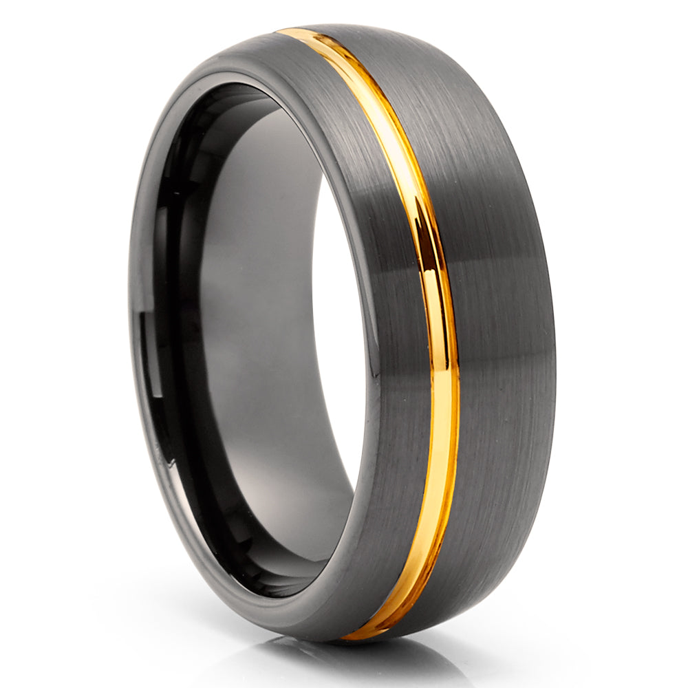 Tungsten Wedding Band - Gunmetal - Yellow Gold Wedding Ring - Man's Ring - Women's