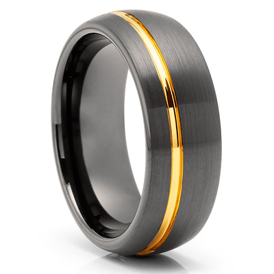 Tungsten Wedding Band - Gunmetal - Yellow Gold Wedding Ring - Man's Ring - Women's