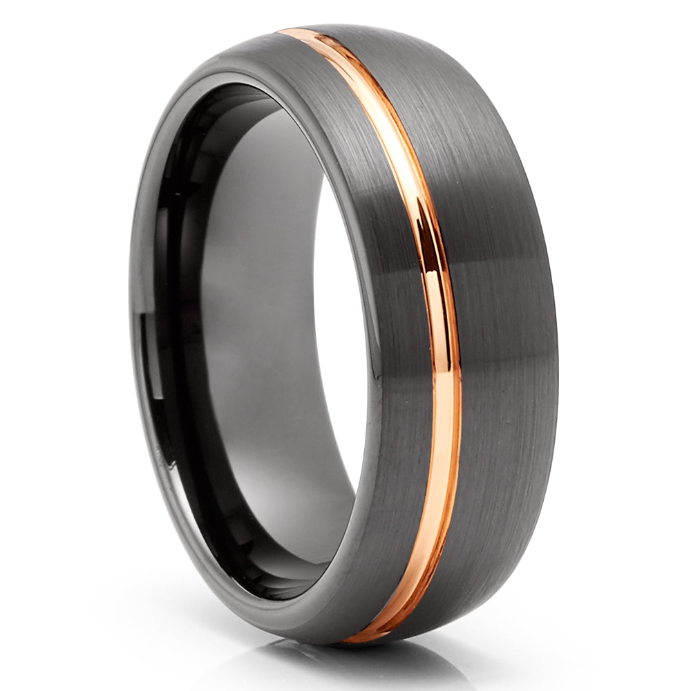 Rose Gold Tungsten Wedding Ring - Gunmetal Wedding Ring - Tungsten Ring - Gunmetal