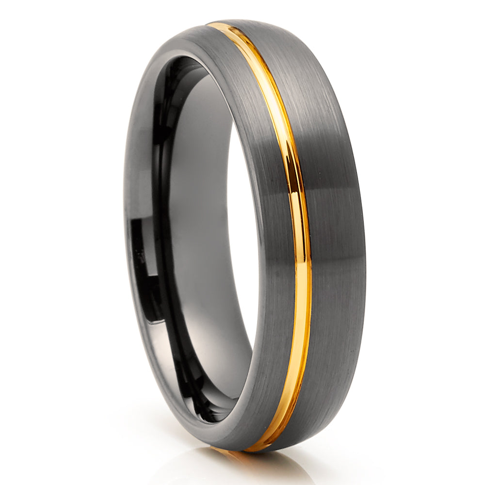 Gunmetal Wedding Ring - Yellow Gold Tungsten Ring - Tungsten Wedding Band - Gunmetal
