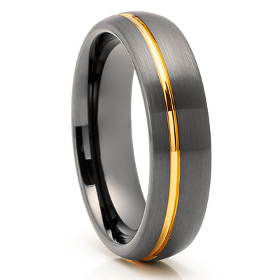 Gunmetal Wedding Ring - Yellow Gold Tungsten Ring - Tungsten Wedding Band - Gunmetal