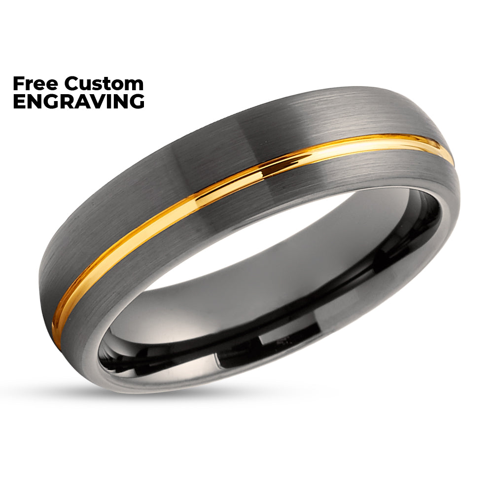 Gunmetal Wedding Ring - Yellow Gold Tungsten Ring - Tungsten Wedding Band - Gunmetal