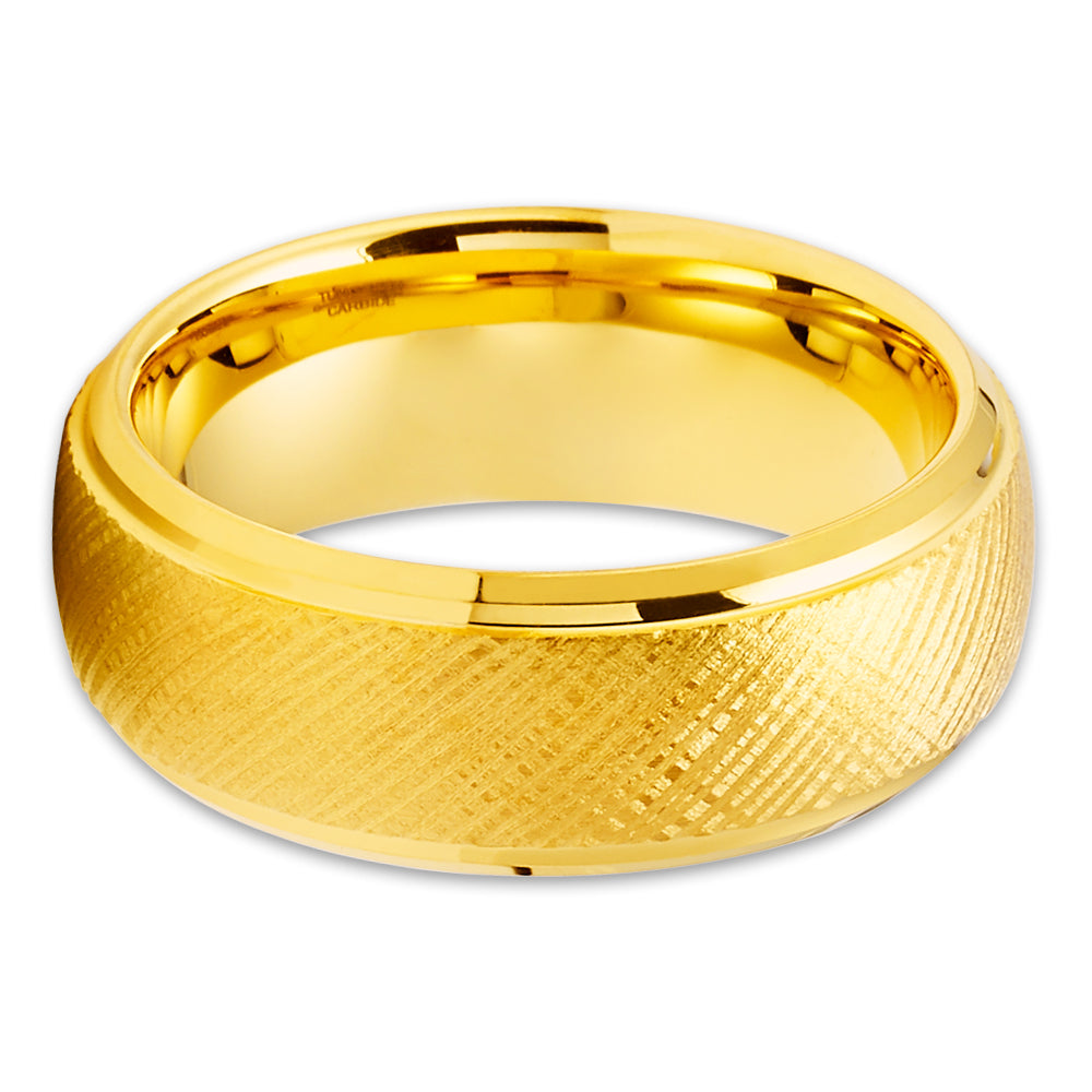 Yellow Gold Tungsten Wedding Ring - 8mm Tungsten Ring - Yellow Gold Ring - Men's Ring