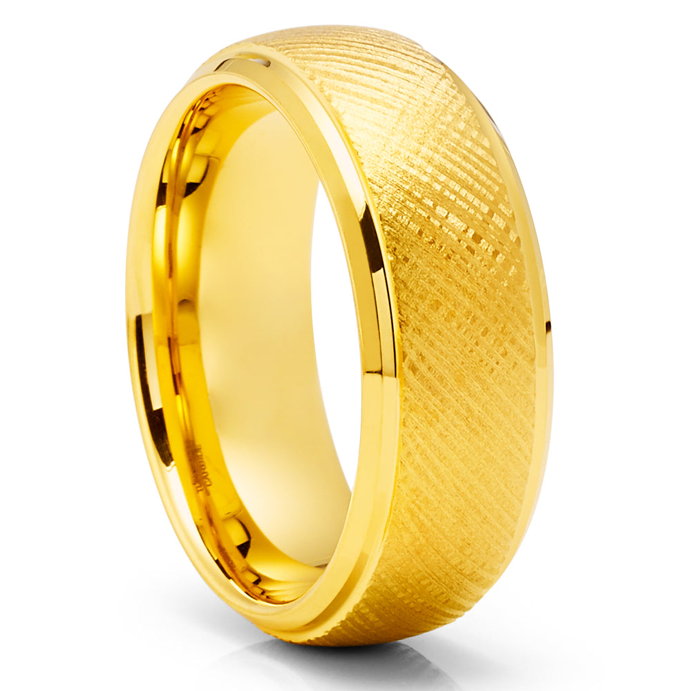 Yellow Gold Tungsten Wedding Ring - 8mm Tungsten Ring - Yellow Gold Ring - Men's Ring