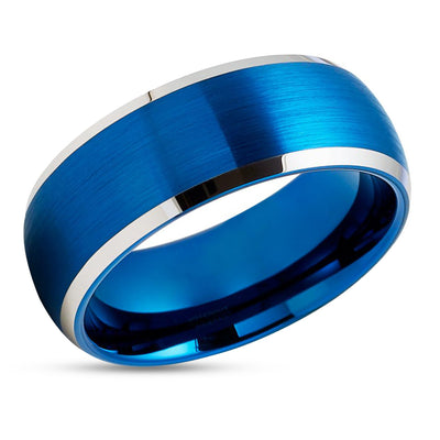 Blue Tungsten Wedding Ring - Blue Tungsten Wedding Band - 8mm Wedding Ring - Blue Band