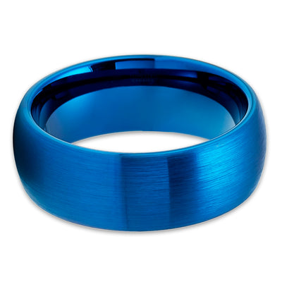Blue Tungsten Wedding Rings - Blue Tungsten Ring - Dome Brush Ring - Comfort Fit
