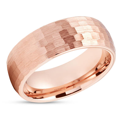 Rose Gold Tungsten Wedding Ring - Hammered Tungsten Ring - Rose Gold Band - Dome Ring