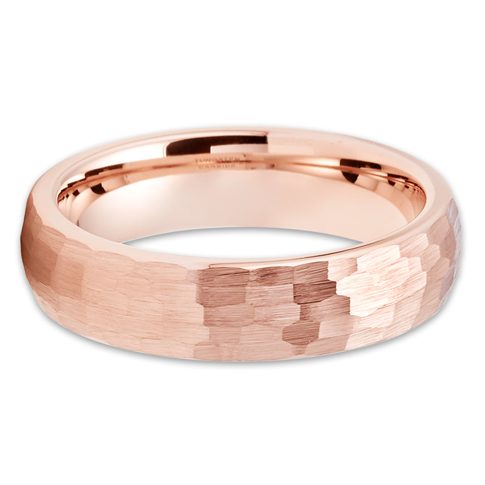 Rose Gold Tungsten Wedding Ring - Hammered Tungsten Ring - Rose Gold Band - Dome Ring