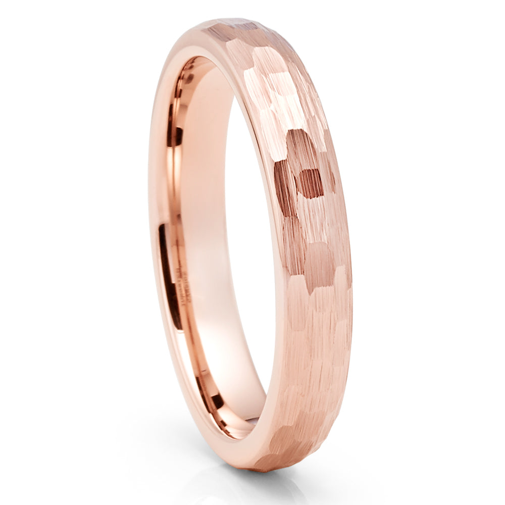 Rose Gold Tungsten Wedding Ring - Hammered Tungsten Ring - Rose Gold Band - Dome Ring