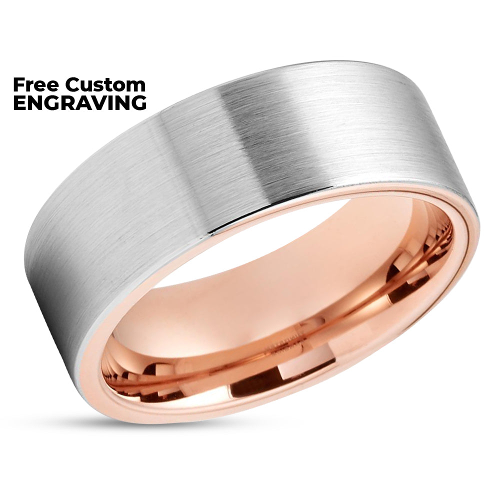 Rose Gold Tungsten - Brush Wedding Band - Rose Gold Tungsten Ring - Silver Ring