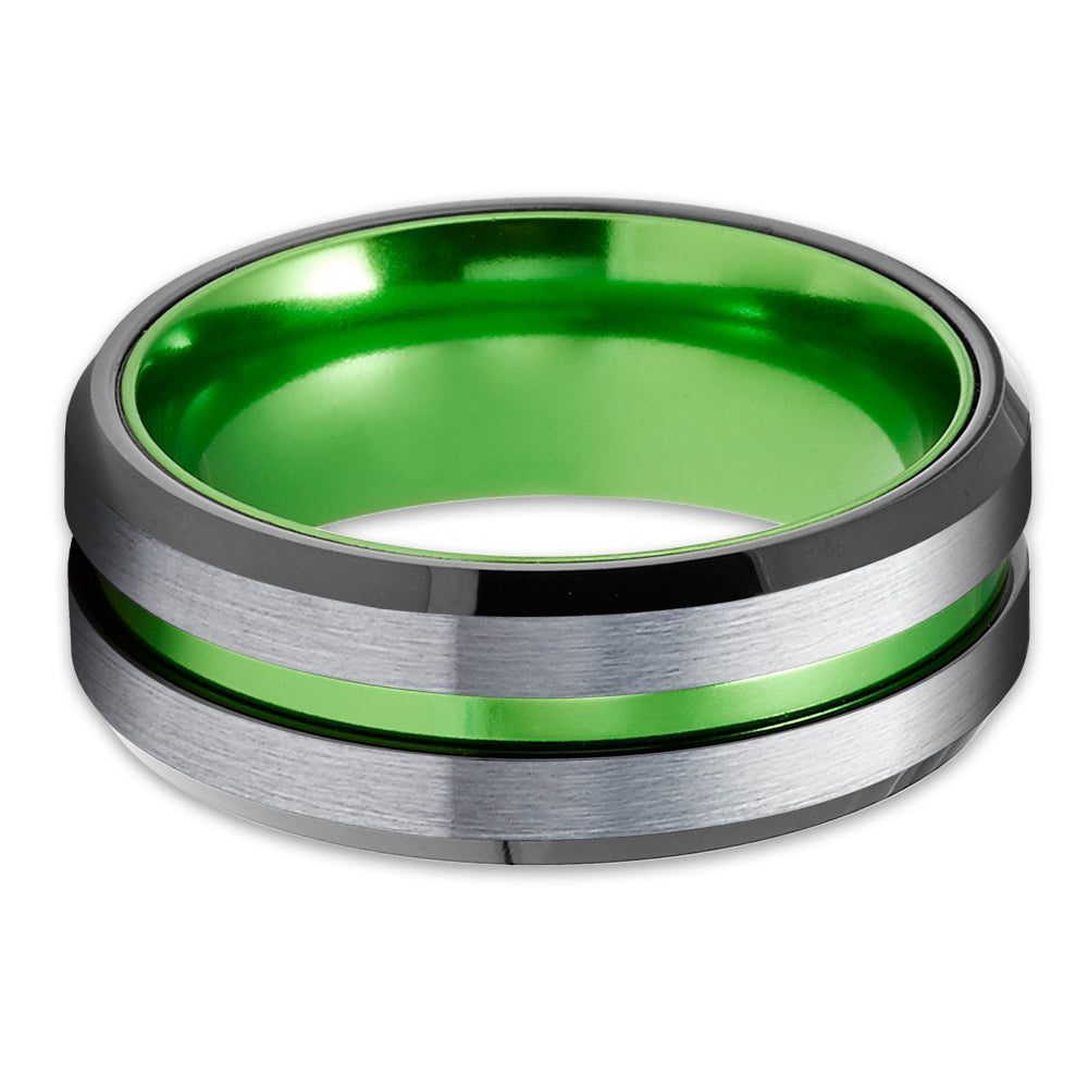 Green Tungsten Ring - Black Tungsten Ring - Green Wedding Band - Tungsten Ring