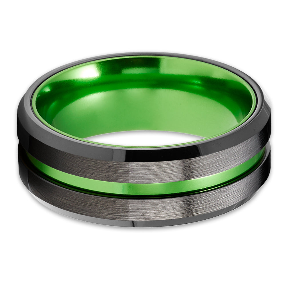 Gunmetal Wedding Ring - Green Tungsten Ring - Black Wedding Ring - Wedding Band