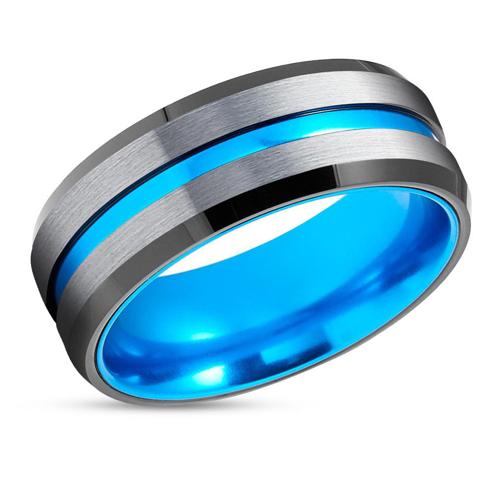 Turquoise Wedding Ring - Tungsten Wedding Band - Tungsten Carbide Ring - Black Ring