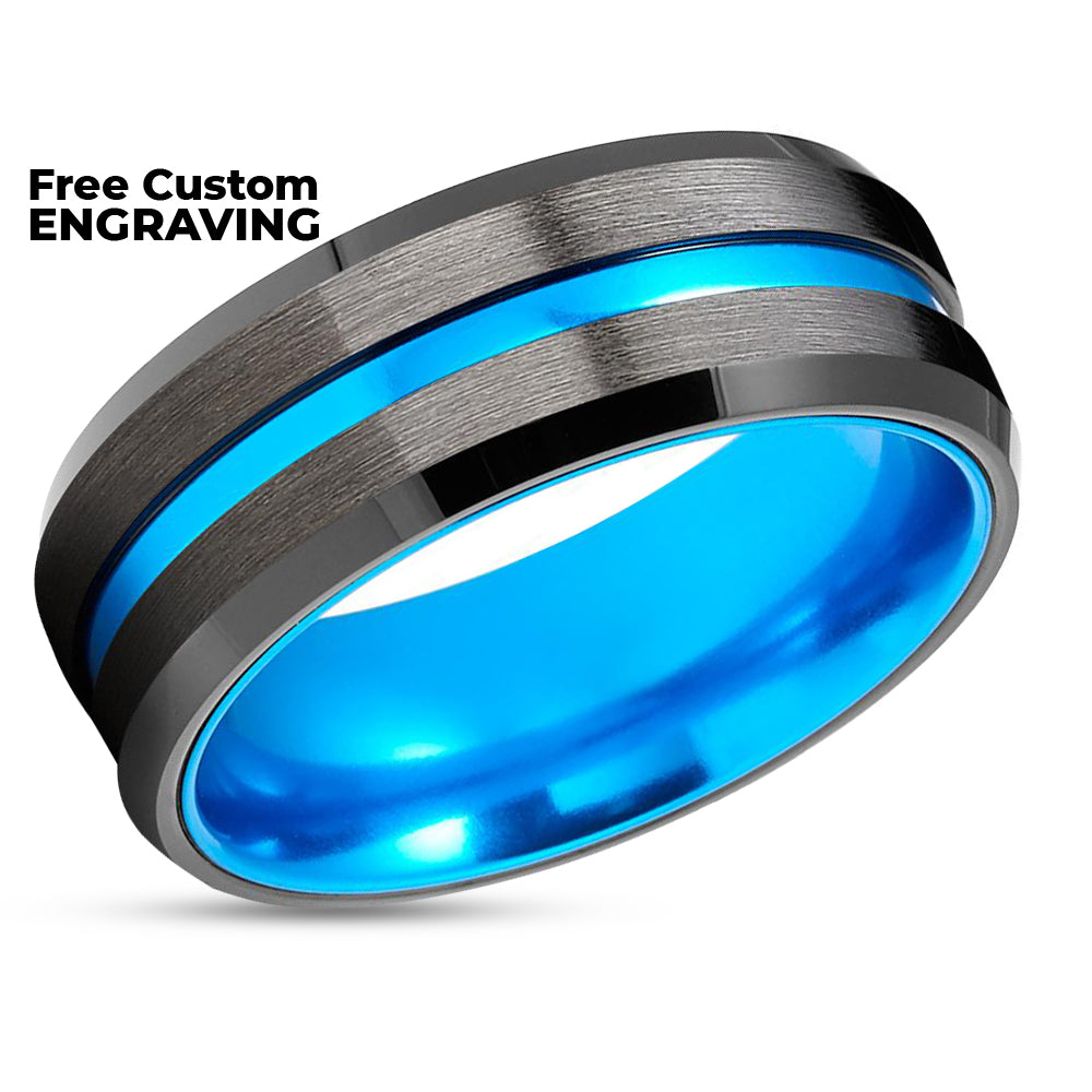 Gunmetal Wedding Ring - Turquoise Wedding Band - Black Tungsten Ring - Ring - Band