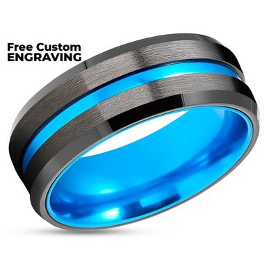 Gunmetal Wedding Ring - Turquoise Wedding Band - Black Tungsten Ring - Ring - Band