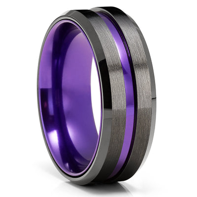 Gunmetal Wedding Purple Ring - Tungsten Wedding Ring - Gunmetal Ring - Purple Ring
