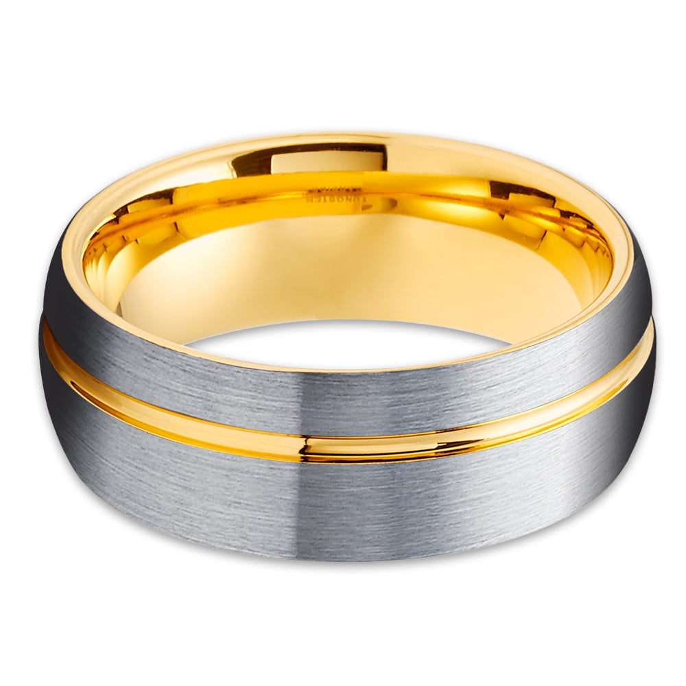 Tungsten Wedding Ring - Yellow Gold Tungsten Ring - Tungsten Carbide Ring - Gold Ring