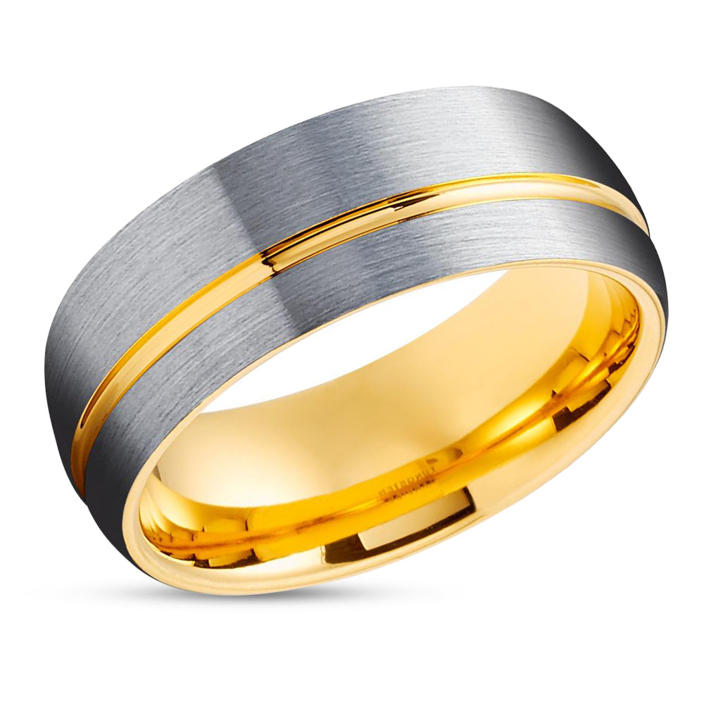 Tungsten Wedding Ring - Yellow Gold Tungsten Ring - Tungsten Carbide Ring - Gold Ring