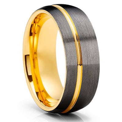 Gunmetal Tungsten Wedding Ring - Yellow Gold Tungsten Ring - Gunmetal Ring - Men & Women