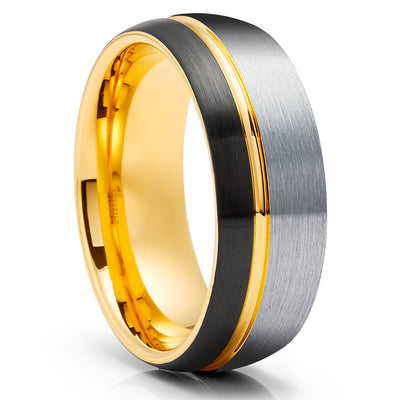 Yellow Gold Tungsten Ring - 8mm Ring - Black Tungsten Ring - Gray Tungsten Ring - Comfort Fit