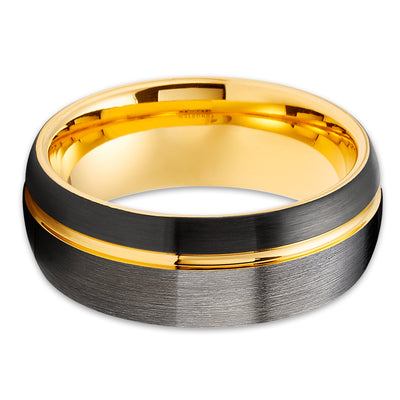 Gunmetal Tungsten Wedding Ring - Yellow Gold Tungsten Ring - Black Wedding Ring - Comfort Fit