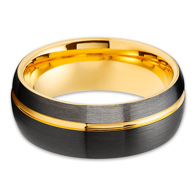 Yellow Gold Tungsten Ring - Gunmetal Tungsten Ring - 8mm Wedding Ring - Black Ring