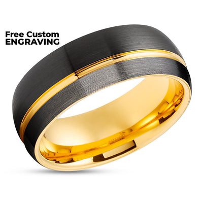 Yellow Gold Tungsten Ring - Gunmetal Tungsten Ring - 8mm Wedding Ring - Black Ring