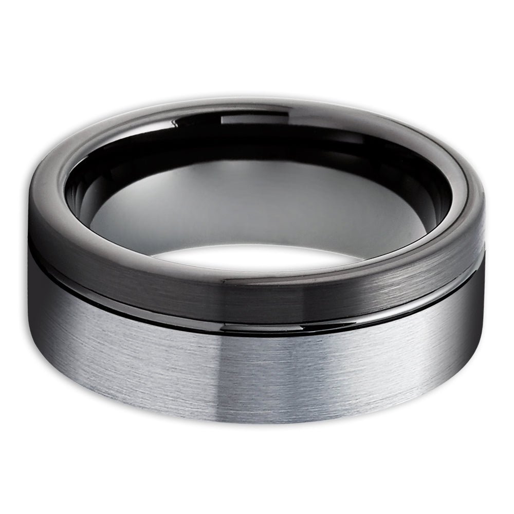 Black Wedding Ring - Gray Tungsten Ring - Black Wedding Band - Tungsten Wedding Band