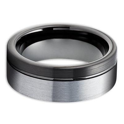 Black Wedding Ring - Gray Tungsten Ring - Black Wedding Band - Tungsten Wedding Band