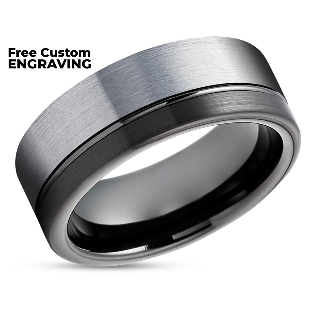 Black Wedding Ring - Gray Tungsten Ring - Black Wedding Band - Tungsten Wedding Band