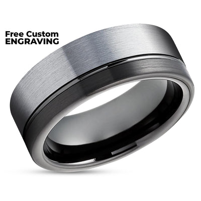 Black Wedding Ring - Gray Tungsten Ring - Black Wedding Band - Tungsten Wedding Band