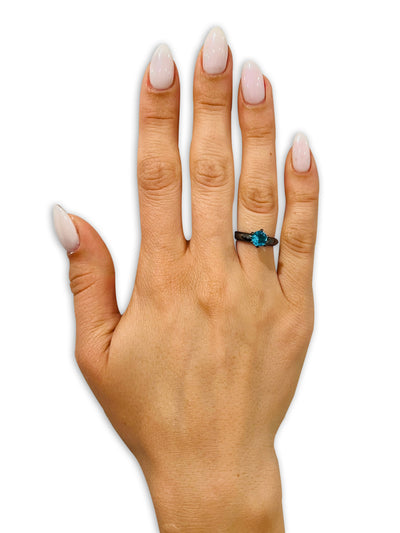 Solitaire Wedding Ring - CZ Wedding Ring - Black Wedding Ring - Solitaire Ring - Aquamarine