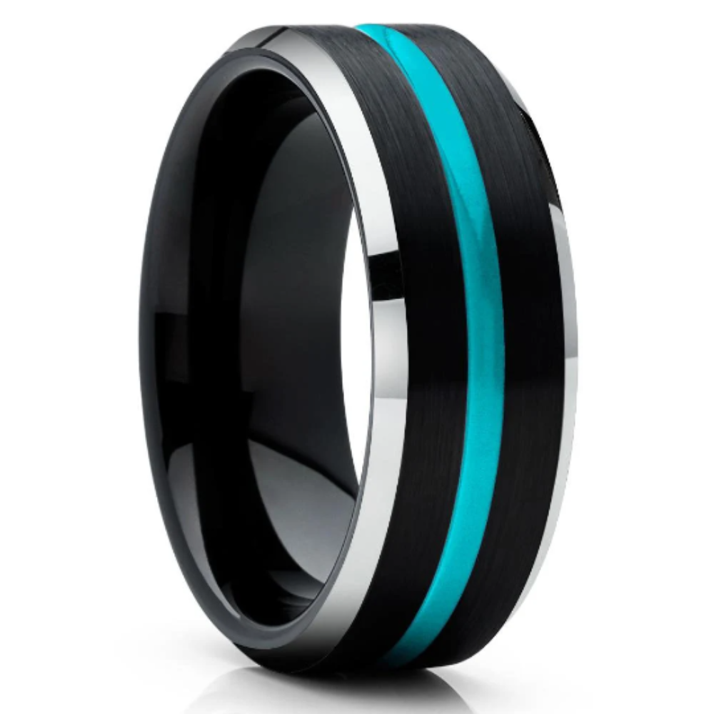 Turquoise Wedding Ring - Black Tungsten Wedding Ring - Wedding Ring - Turquoise Band