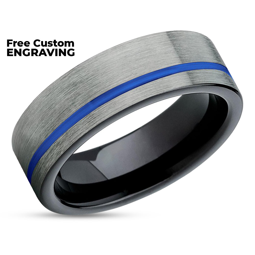 Black Wedding Ring - Gunmetal Tungsten Ring - Blue Tungsten Ring - Gunmetal Ring