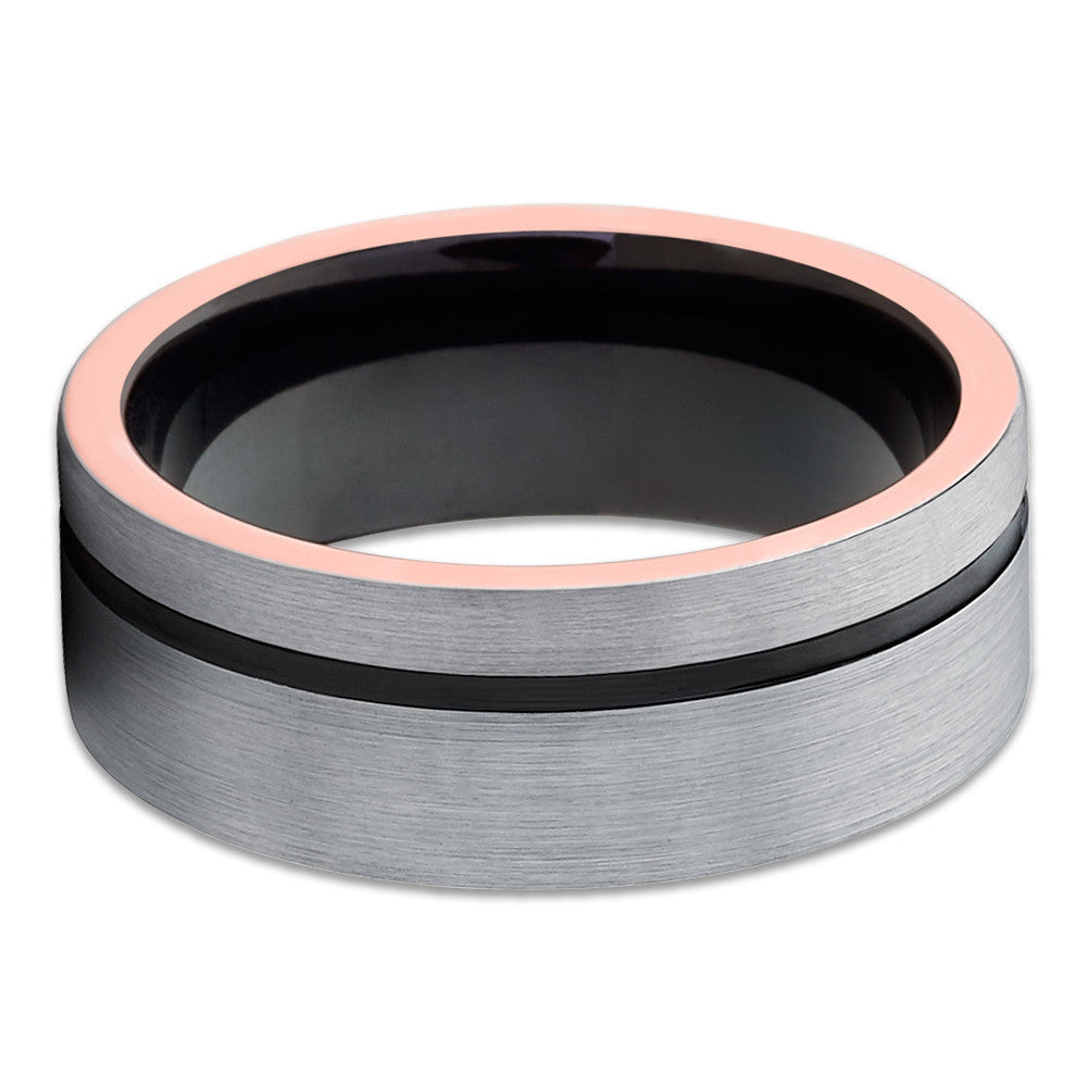 Gray Tungsten Wedding Band - Rose Gold Tungsten - Black Tungsten Ring - Clean Casting Jewelry