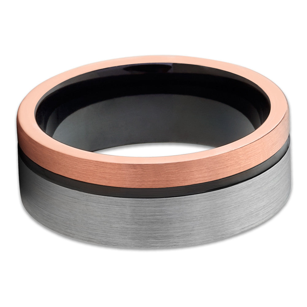 Black Tungsten Wedding Band - Rose Gold Tungsten - Men's Tungsten Ring - Clean Casting Jewelry