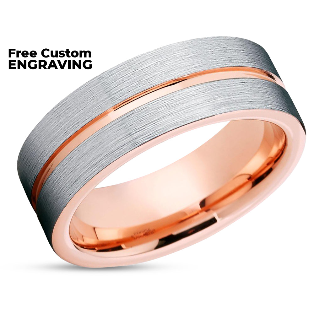Rose Gold Tungsten Wedding Band - Wedding Ring - Rose Gold Wedding Ring - Unique