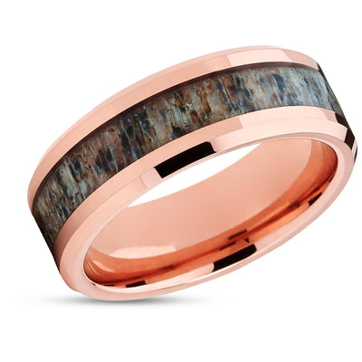 Deer Antler Wedding Band - Rose Gold Tungsten - Antler Wedding Ring - Wedding Ring