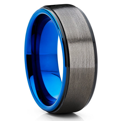 Blue Tungsten Wedding Band - Gunmetal Ring - Gray Tungsten - Blue Ring - Clean Casting Jewelry