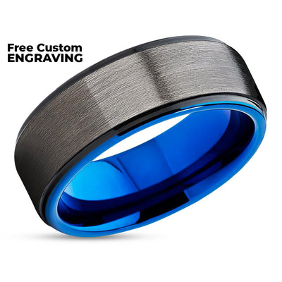 Blue Wedding Ring - Gunmetal Tungsten Ring - Black Wedding Ring - Tungsten Ring