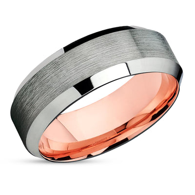 Gunmetal Wedding Band - Rose Gold Ring - Unique Wedding Band - Silver Tungsten Ring